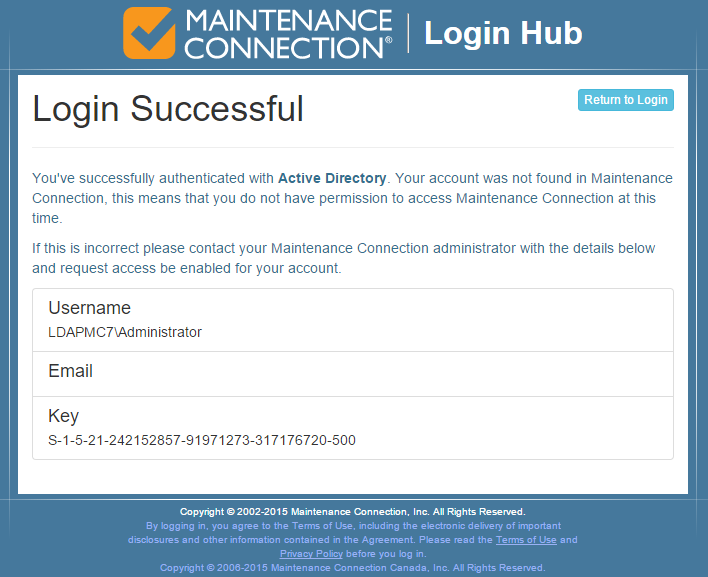 Successful MCe Login Screen